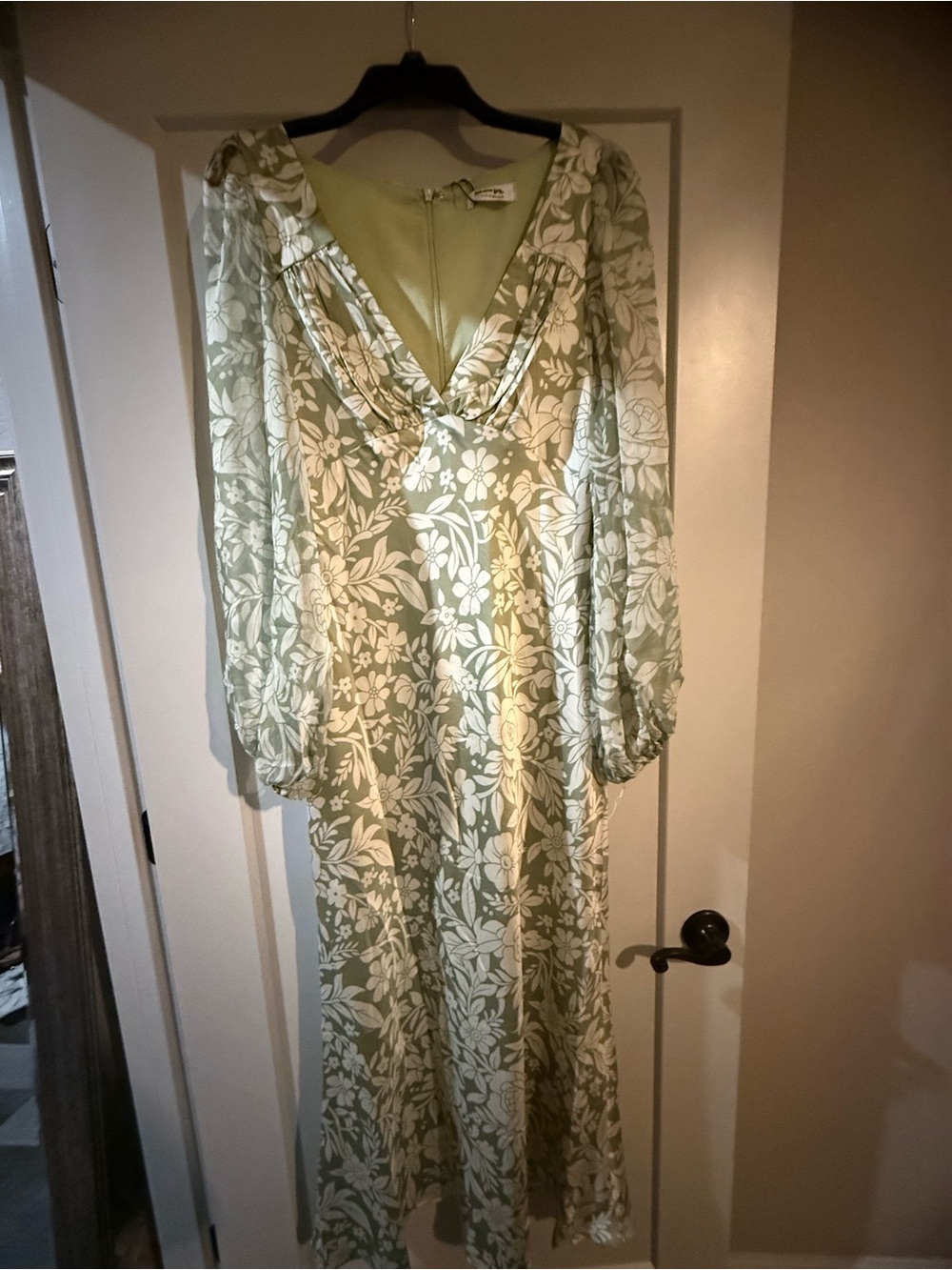Showpo Sage Green Floral Midi Dress with White Print